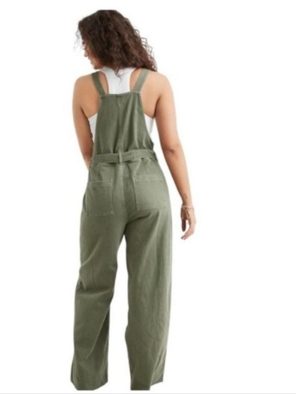 Aerie Green Denim Skater Pant Belted Overalls - Picture 2 of 11